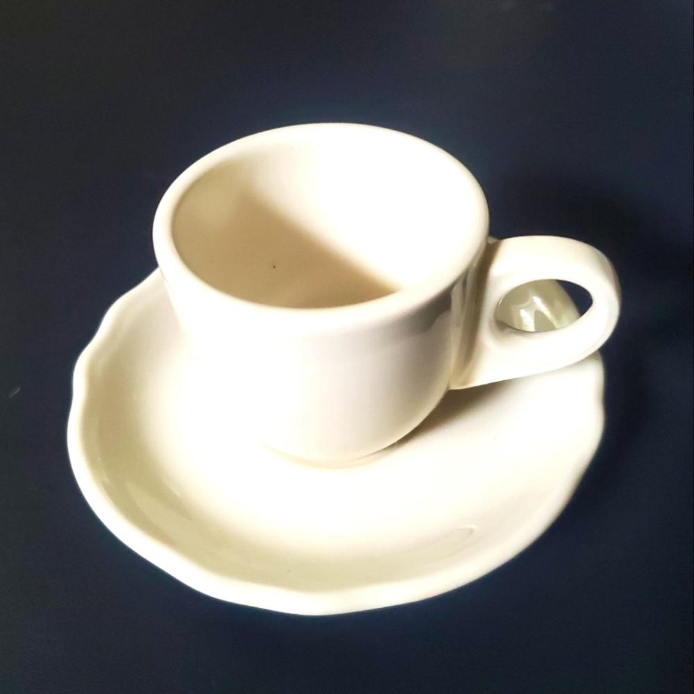 Homer Laughlin White Espresso Cup and Saucer Set